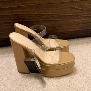 F21 Tan Platform nude Heels clear strap